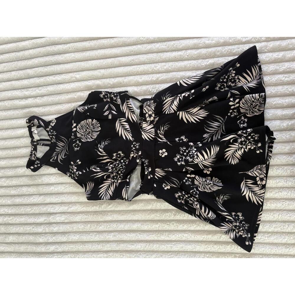 Madden NYC Women's Black and White Floral Halter Romper